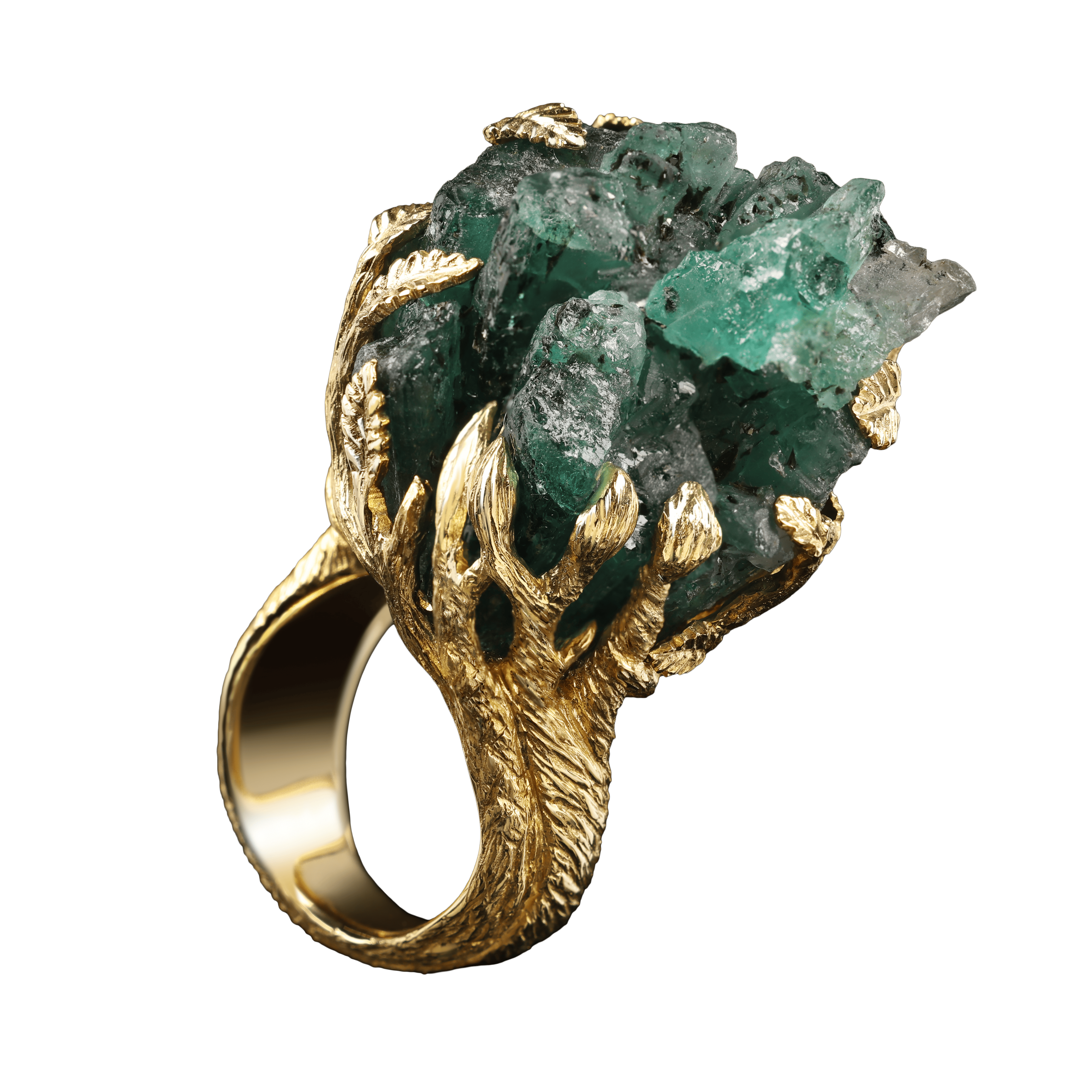 Праліс — каблучка Kochut з жовтого золота зі смарагдовим кристалом, виготовлена як індивідуальне замовлення