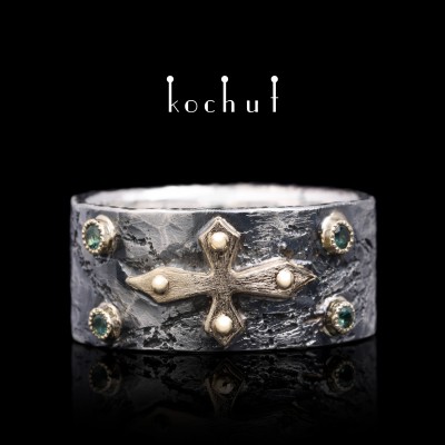 Ring «Fortune». Silver, gold, emeralds
