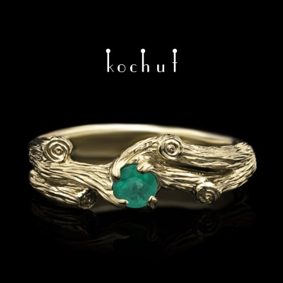 Ring «Twig». Yellow gold, emerald