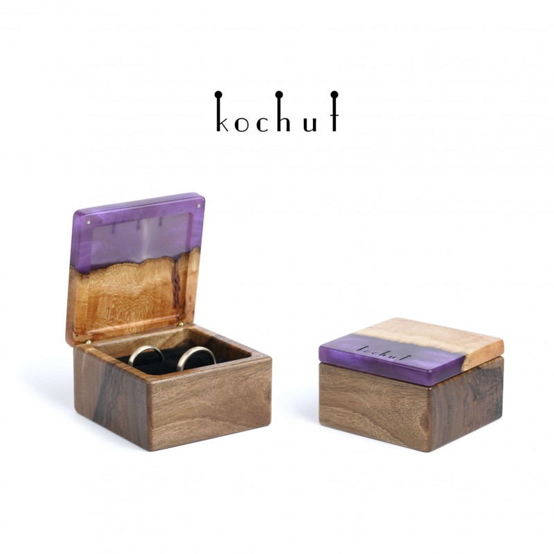 Jewelry box «Quadrum». Walnut, elm, purple epoxy resin
