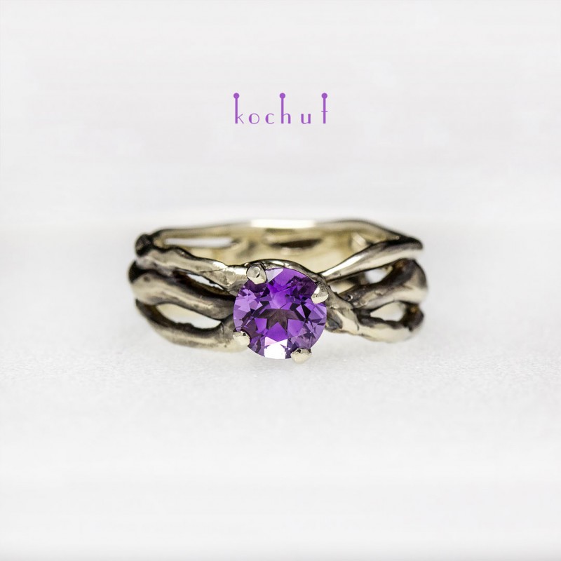 Ring «My star». White gold, amethyst, black rhodium