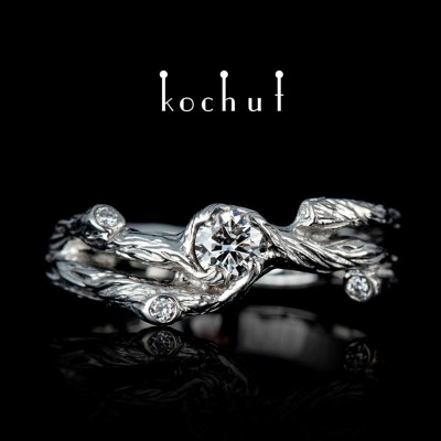 Engagement ring "Twig". White gold, white rhodium, diamonds