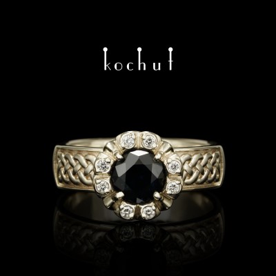 Engagement ring "Grand Imperium". White gold, sapphire, diamonds