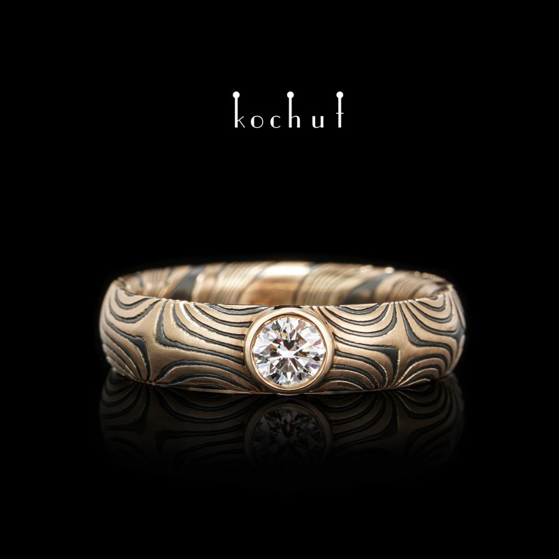 Orion — mokume gold and silver ring with a diamond 