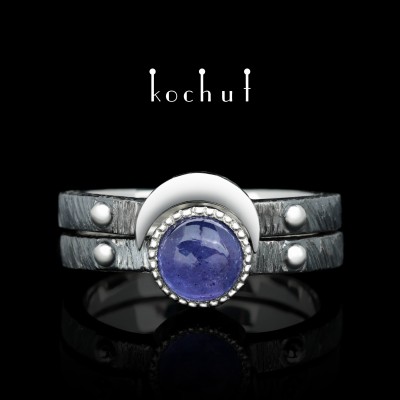 Double ring "Moon duet". Silver, tanzanite