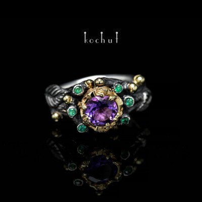 Ring "The Triumph of Life". Silver, gold, amethyst, emeralds 