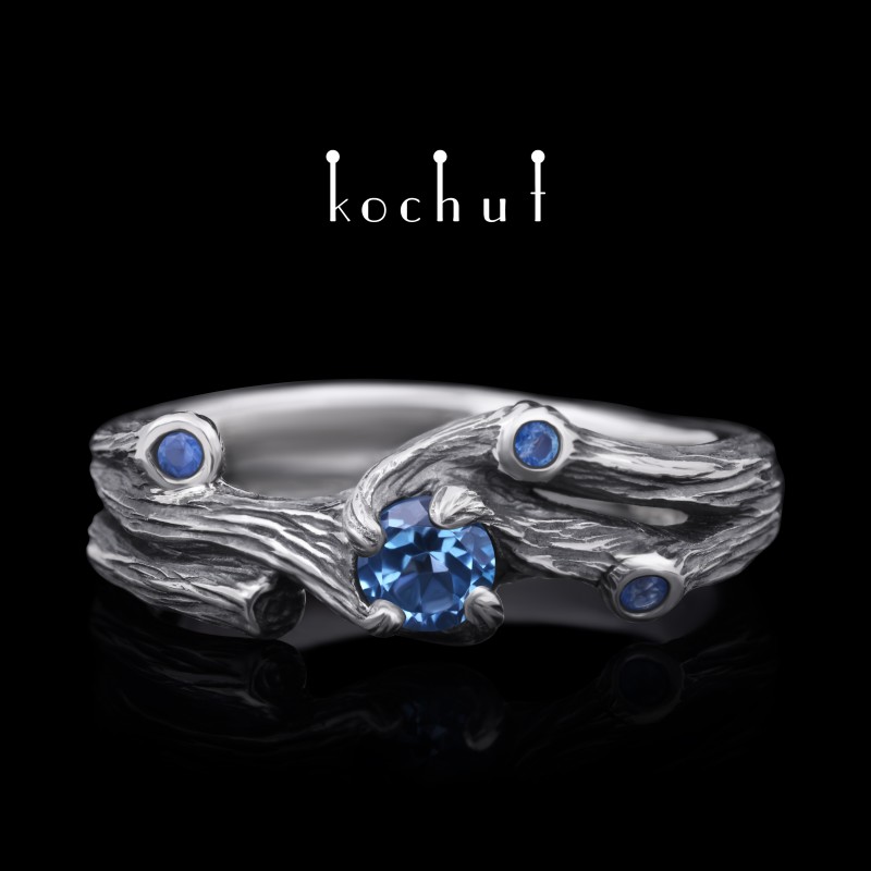 Prsten «Větvička». Stříbro, topazy, oxidace