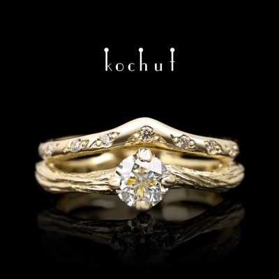 Engagement ring "Elven tenderness". Yellow gold, diamonds