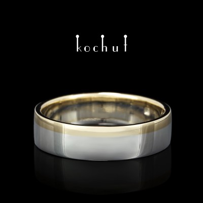 Flatshaped wedding ring «Horizon of Love». Silver, gold