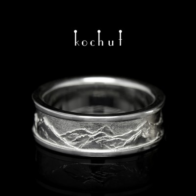 Wedding ring «Peaks of Love». Silver, white rhodium