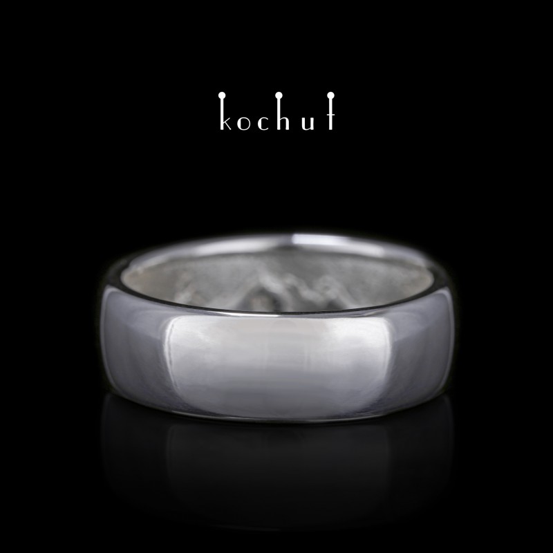 Wedding ring «Peaks of Love: Reflection». Sterling silver, white rhodium