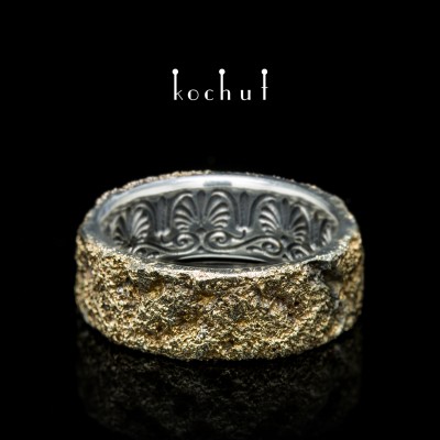 Обручальное кольцо «Душа и тело». Серебро, наплавление желтого золота, оксидирование