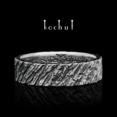 Wedding ring «Tree of Life: ash bark». Silver, oxidized