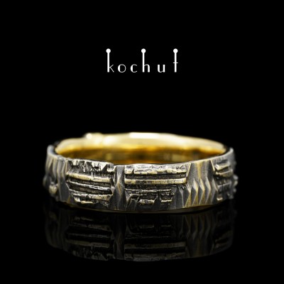 Wedding ring «Love code». Yellow gold, black rhodium