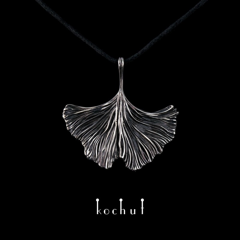 Ginkgo Tree Leaf — silver pendant with oxidation