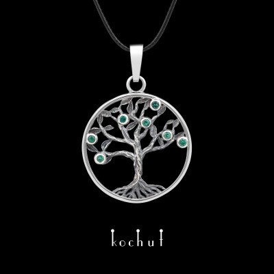 Pendant «Tree of life: fruits». Silver, emeralds, oxidized