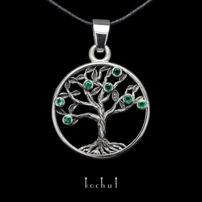 Pendant «Tree of life: fruits». Silver, emeralds, oxidized