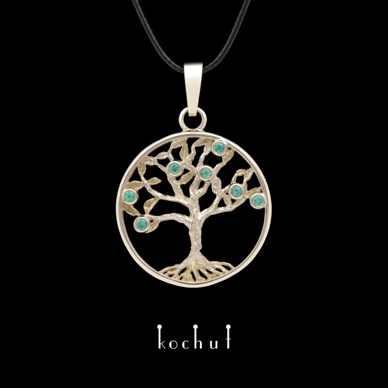 Pendant «Tree of life: fruits». White gold, emeralds