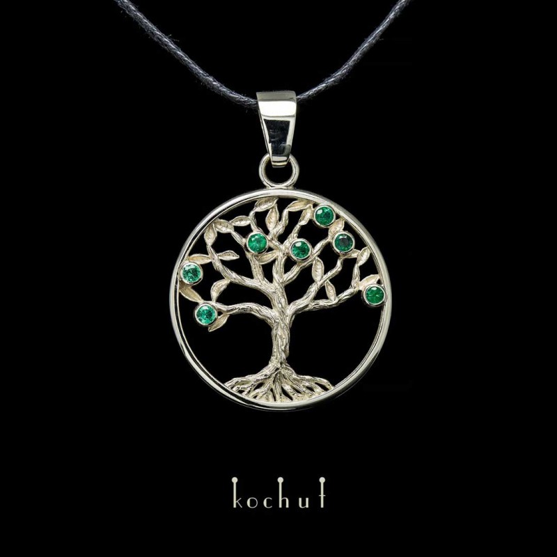 Pendant «Tree of life: fruits». White gold, emeralds