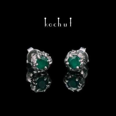 Earrings «Sun Forest». Silver, emeralds, oxidized