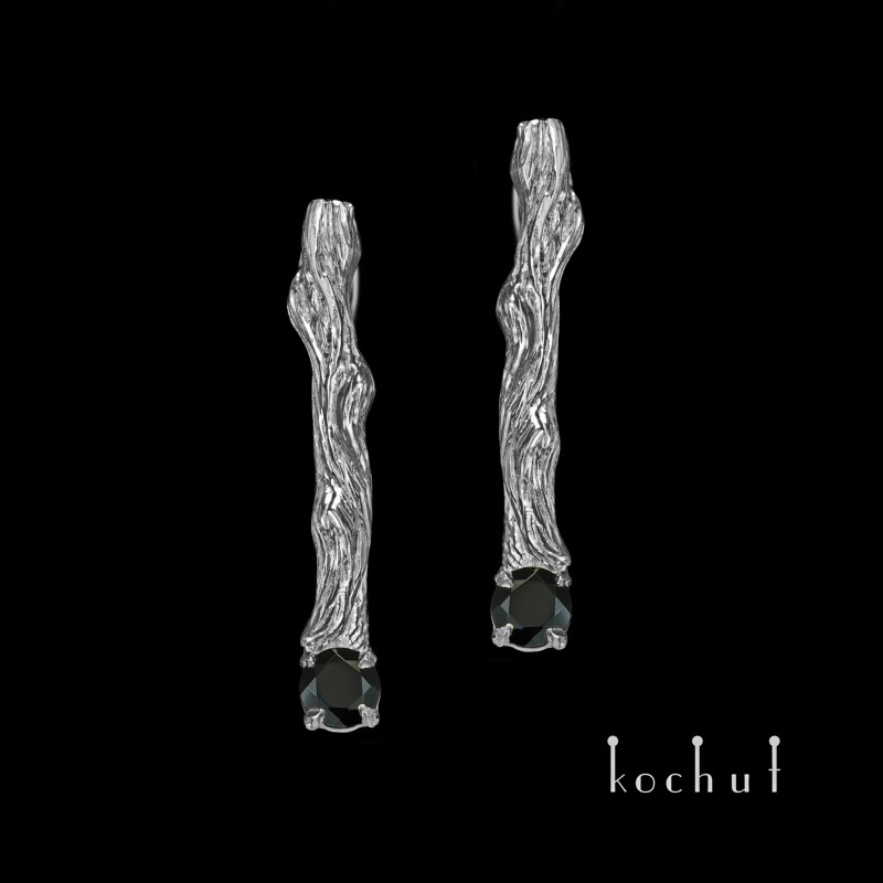 Earrings «Twigs». Silver, black spinel