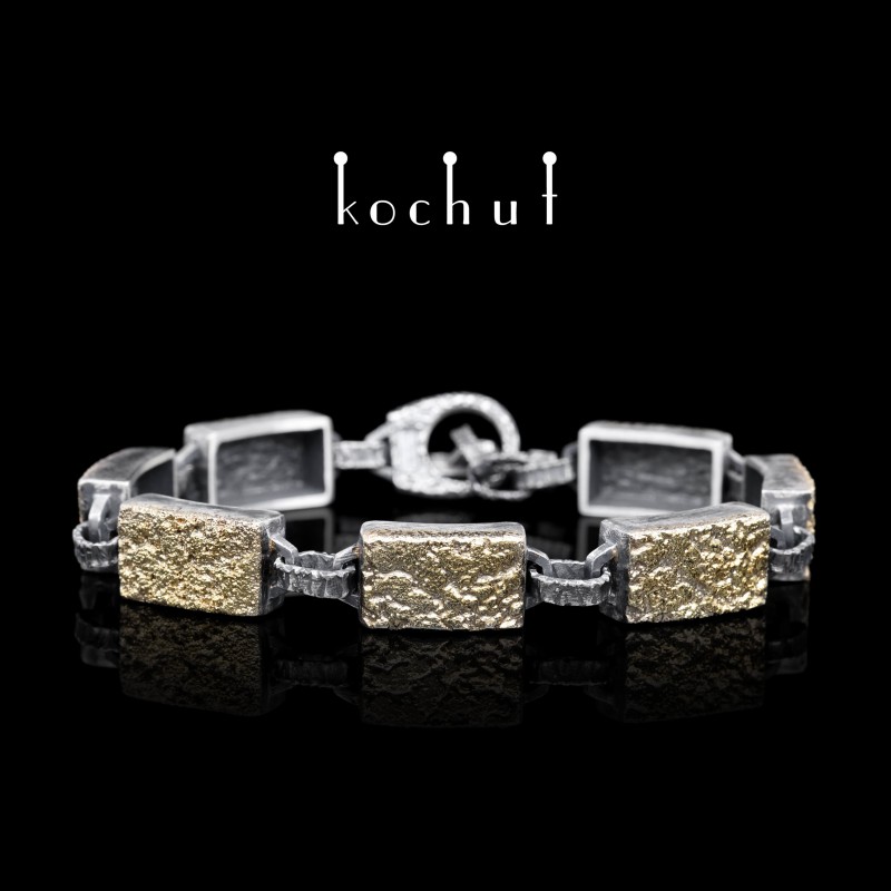 Male bracelet «Soul and body: foundation». Silver, yellow gold, oxidized