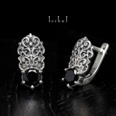 Earrings «The Duchess». Silver, black spinel, oxidation