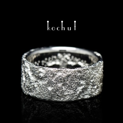 Wedding ring «Soul and Body» with a tree of life. White gold, surfacing white gold, white rhodium