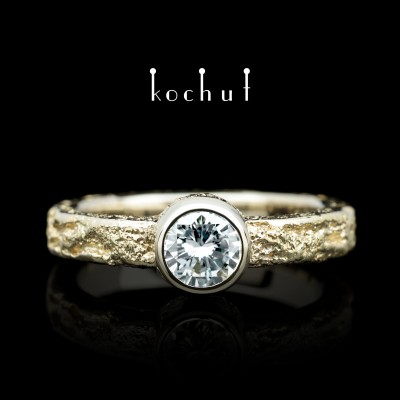 Engagement ring "Soul and body" (narrow). White, yellow gold, diamond