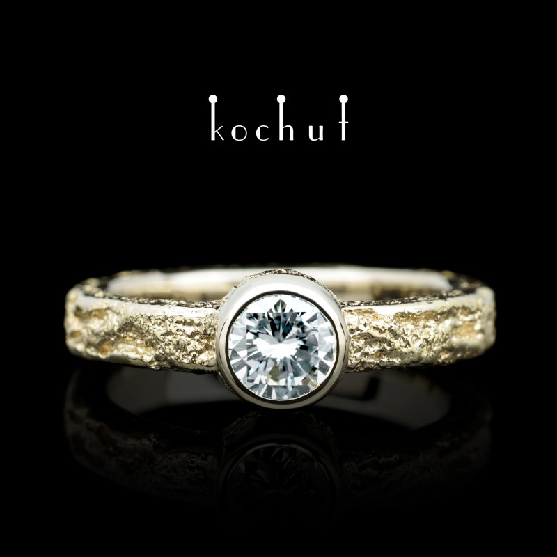 Engagement ring «Soul and body». White, yellow gold, diamond