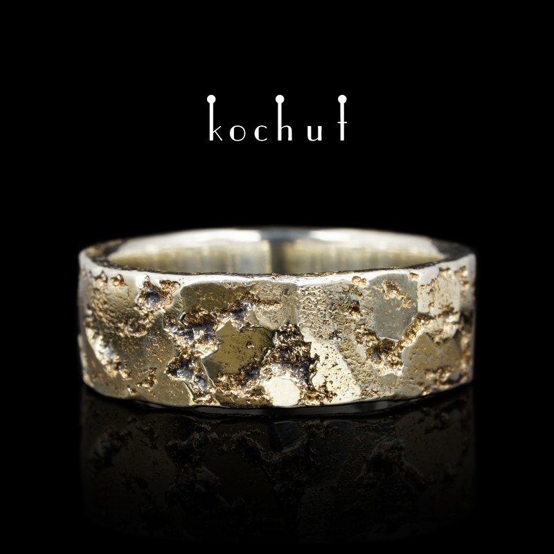 Wedding ring «Soul and body» (forged). Silver, Yellow Gold, Forging Light
