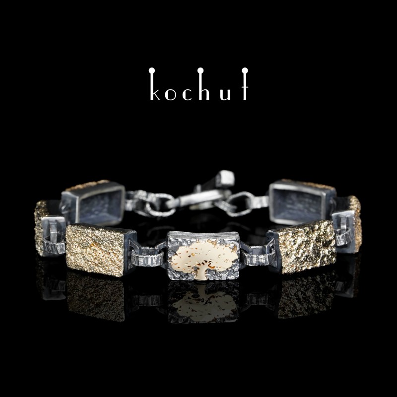 Bracelet «Soul and body: tree of life». Silver, yellow gold, oxidized