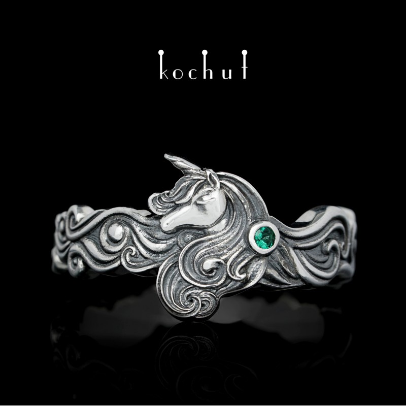 Ring "Unicorn". Silver, emerald