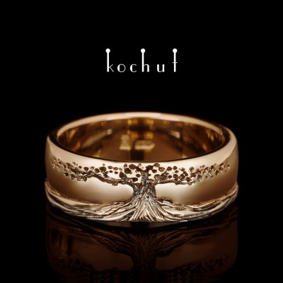Wedding ring «Tree of life: roots». Red gold, black rhodium