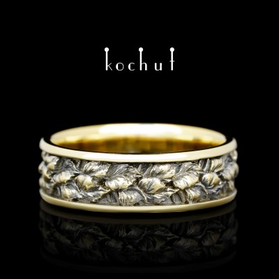 Wedding ring «Birch». Yellow gold, black rhodium