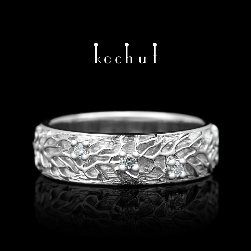 Wedding ring «Forest». White gold, white rhodium, diamonds