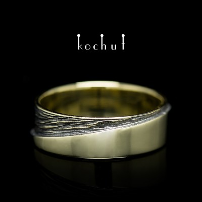 Обручальное кольцо «Взаимное притяжение». Желтое золото, черный родий