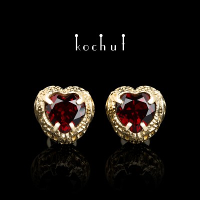 Earrings «Sun Forest». Yellow gold, red garnets, launch