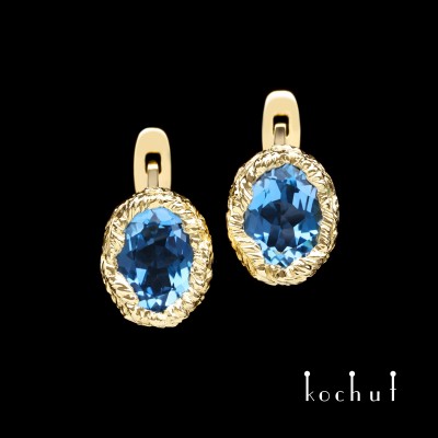 Earrings «Source of life». Yellow gold, topaz
