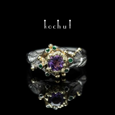  Ring "The Triumph of Life". White, yellow gold, amethyst, emeralds 