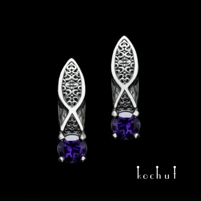 Earrings «Versailles». Yellow gold, silver, amethysts
