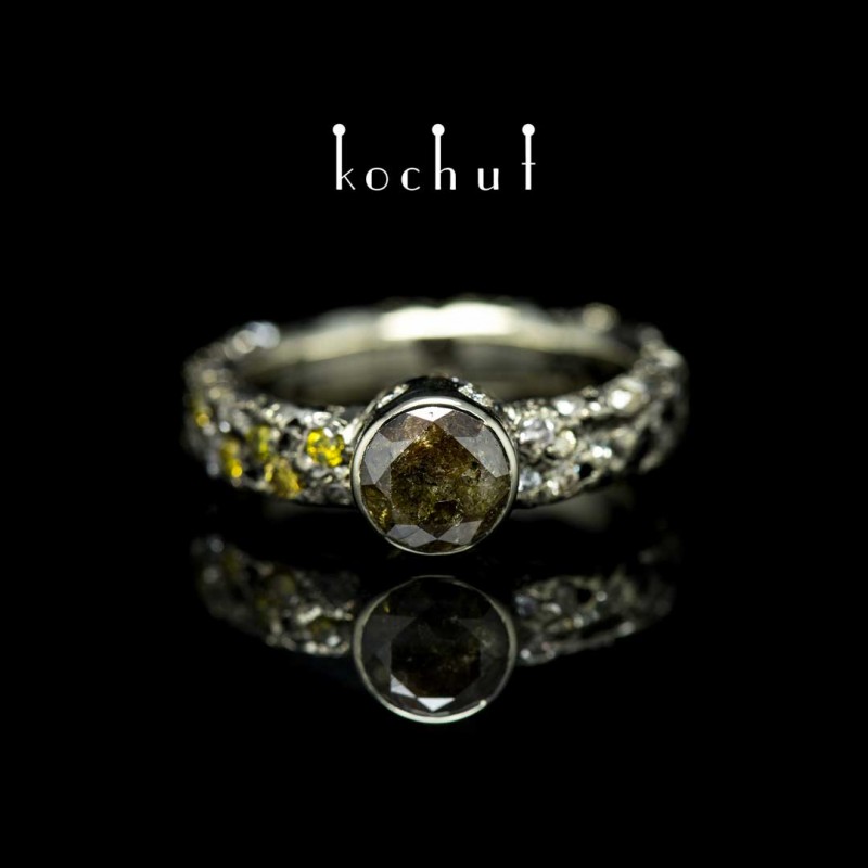 Engagement ring "Saturn". White gold, diamonds, black rhodium