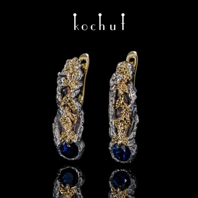 Earrings "The power of life". Silver, gold, sapphires