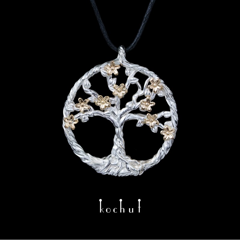 Pendant «Blooming tree». Yellow gold, silver