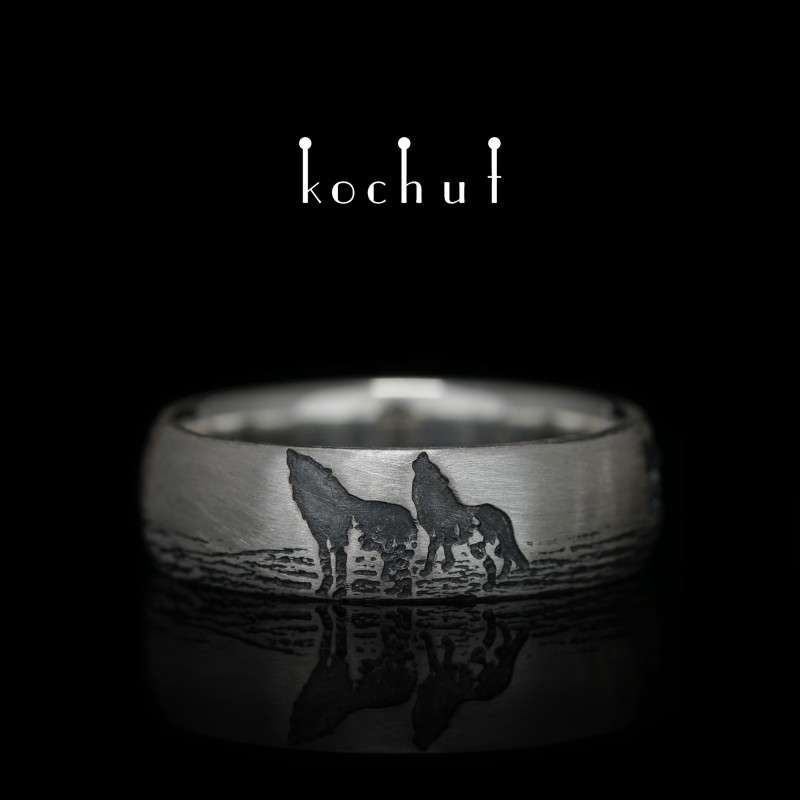 Wedding ring «Wolves». Silver, oxidation