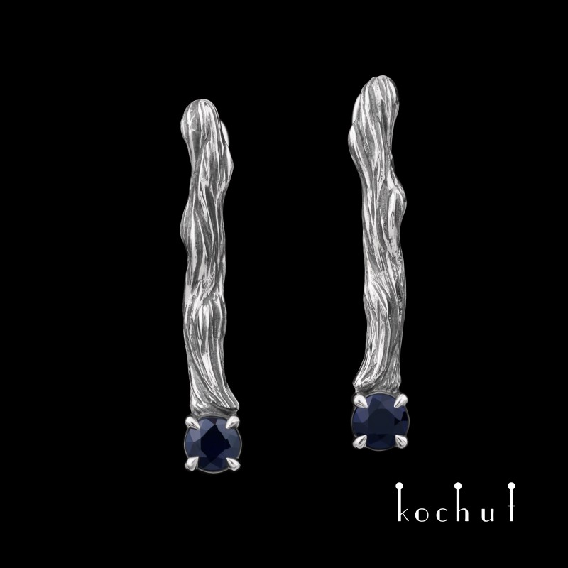 Earrings «Twigs». Silver, oxidation, sapphires