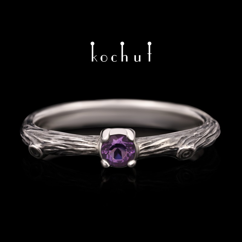 Ring "Fragile twig". Silver, oxidation, amethyst