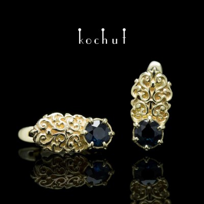 Earrings "The Duchess". Yellow gold, sapphires