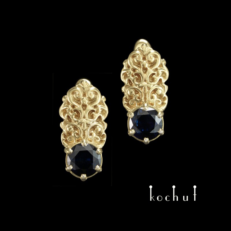 Earrings "The Duchess". Yellow gold, sapphires