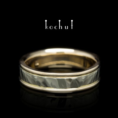 Wedding ring «Memoria» with two rims. Red, white gold